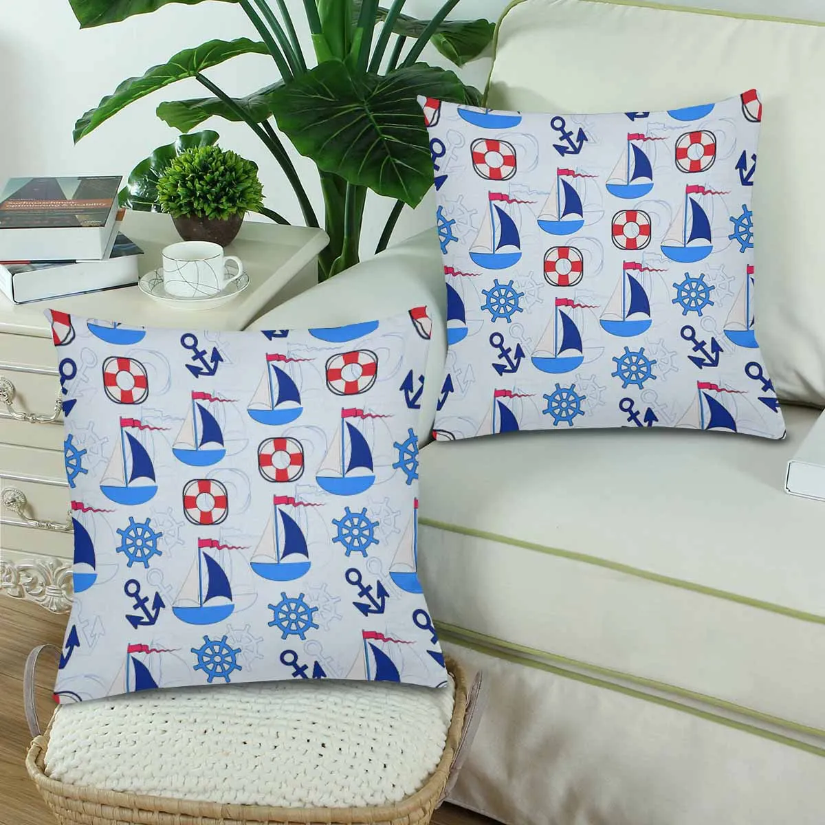 Kids Cartoon themed Pillow Cases printed with  sailboat and anchor