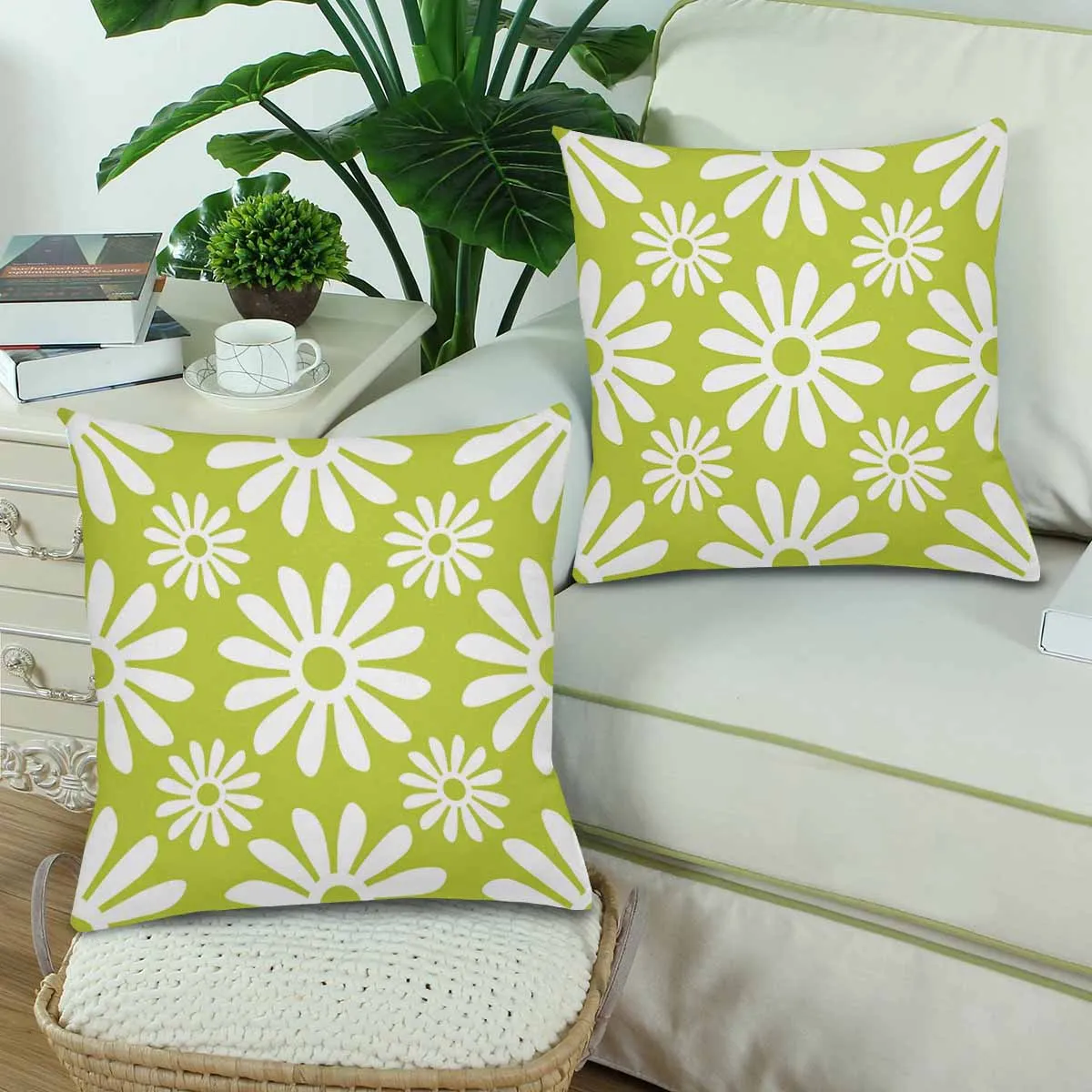 Kids Cartoon themed Pillow Cases printed with  white flower