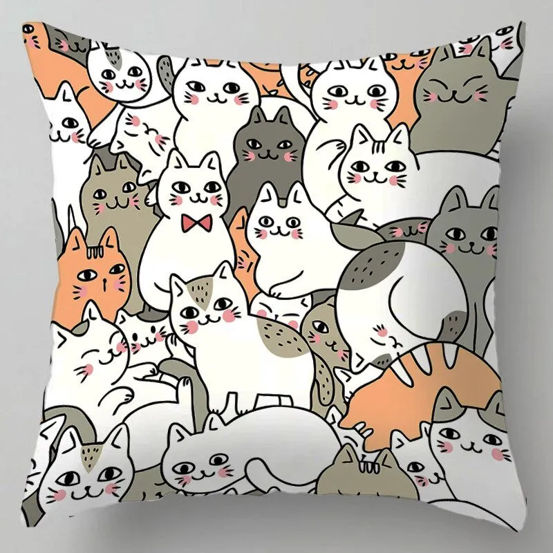 Kids Cute Cartoon Cat Print Plush Sofa Pillows