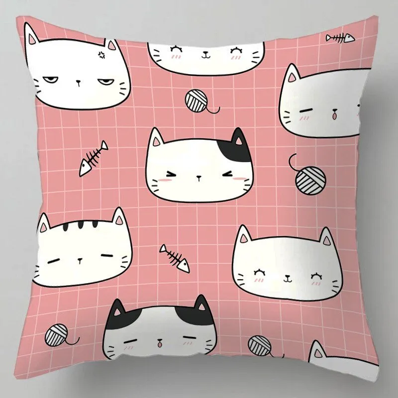 Kids Cute Cartoon Cat Print Plush Sofa Pillows