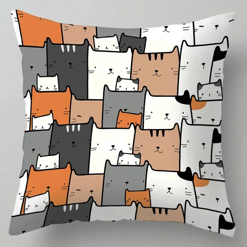 Kids Cute Cartoon Cat Print Plush Sofa Pillows