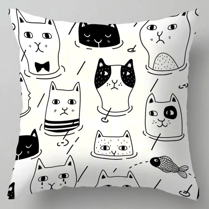 Kids Cute Cartoon Cat Print Plush Sofa Pillows