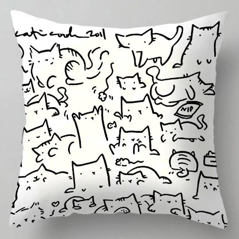 Kids Cute Cartoon Cat Print Plush Sofa Pillows