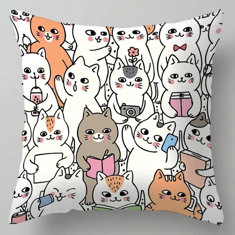 Kids Cute Cartoon Cat Print Plush Sofa Pillows