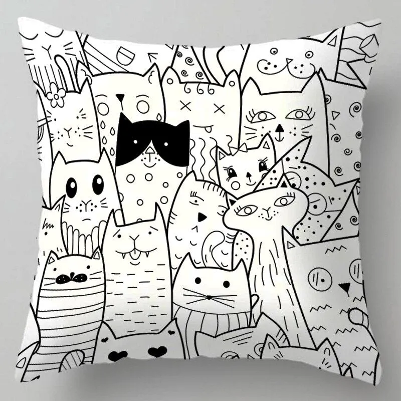 Kids Cute Cartoon Cat Print Plush Sofa Pillows