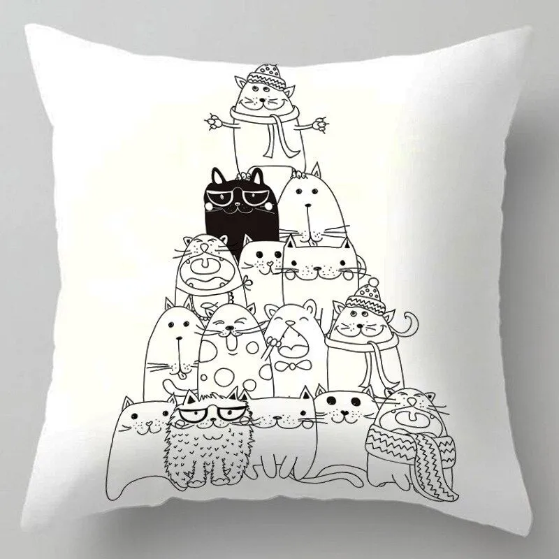 Kids Cute Cartoon Cat Print Plush Sofa Pillows