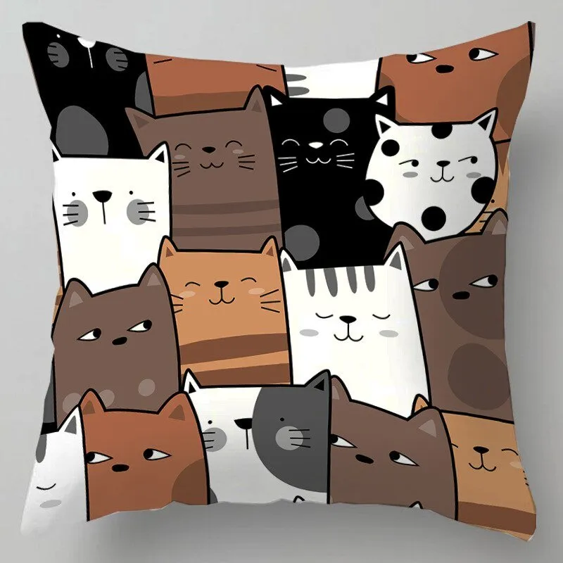 Kids Cute Cartoon Cat Print Plush Sofa Pillows