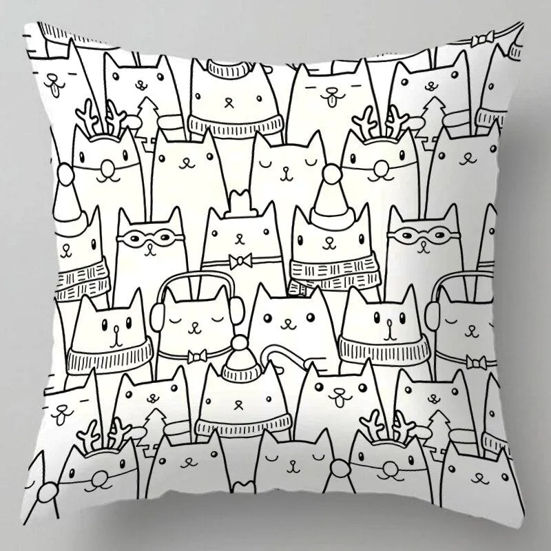 Kids Cute Cartoon Cat Print Plush Sofa Pillows