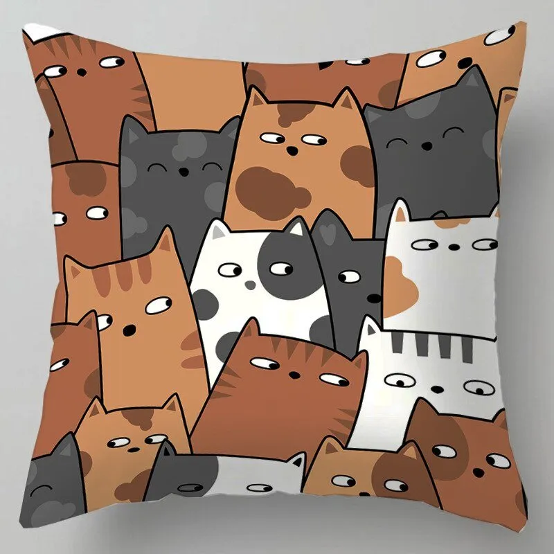 Kids Cute Cartoon Cat Print Plush Sofa Pillows