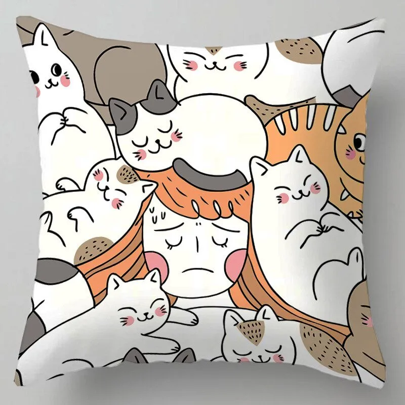 Kids Cute Cartoon Cat Print Plush Sofa Pillows