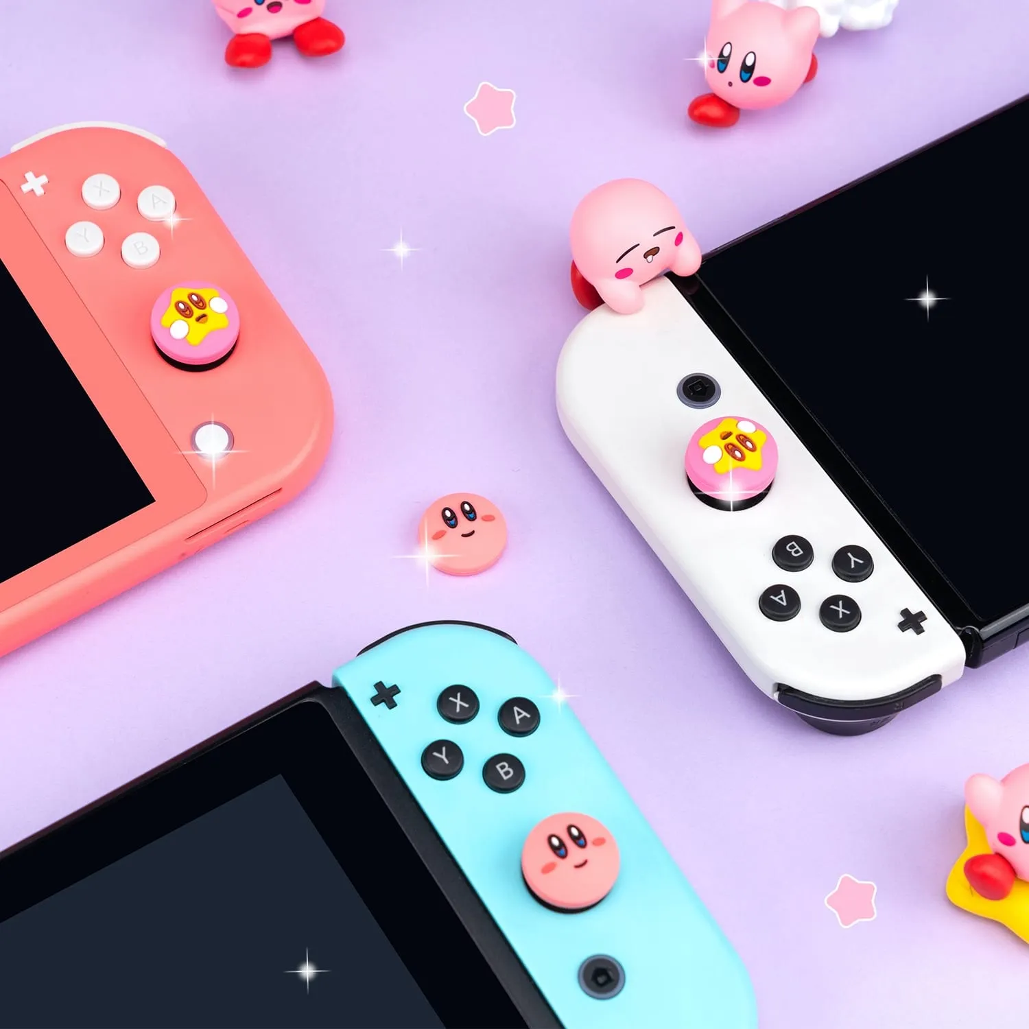 Kirby Thumb Grips - Cute Pink Anime Button Caps for Nintendo Switch Standard OLED Lite