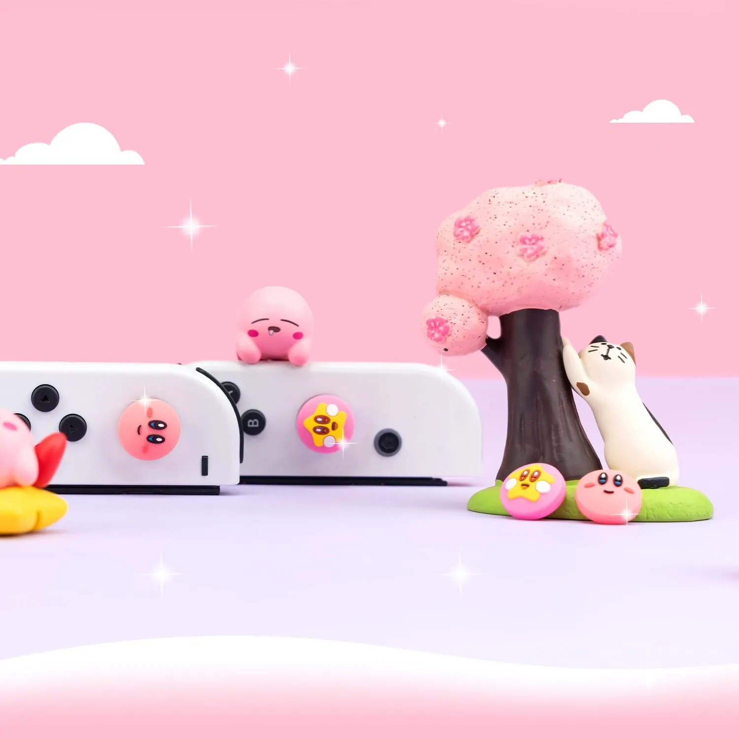 Kirby Thumb Grips - Cute Pink Anime Button Caps for Nintendo Switch Standard OLED Lite