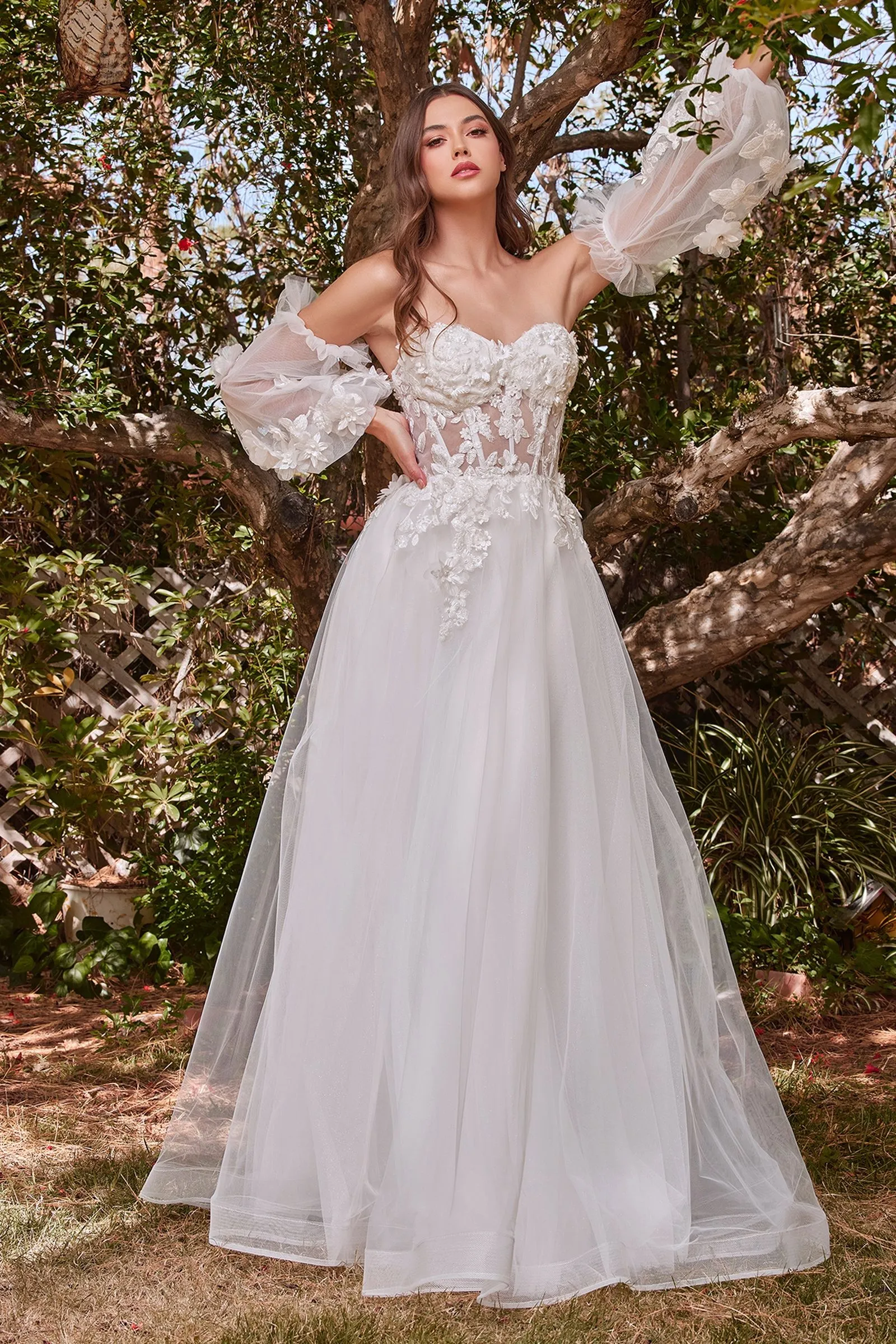 Lace Vintage Sweet Princess Style Strapless Off Shoulder 3D Floral Appliqués Romantic Vibes Wedding & Bride Dress Cdcd962W