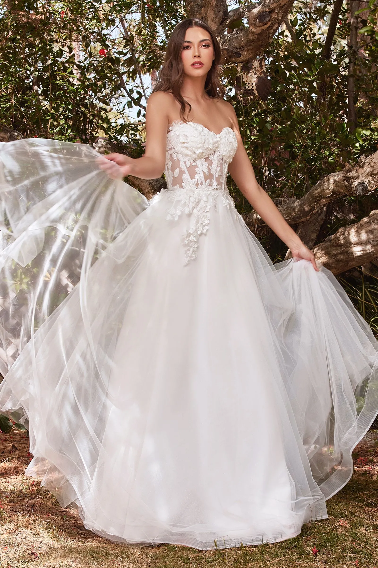 Lace Vintage Sweet Princess Style Strapless Off Shoulder 3D Floral Appliqués Romantic Vibes Wedding & Bride Dress Cdcd962W
