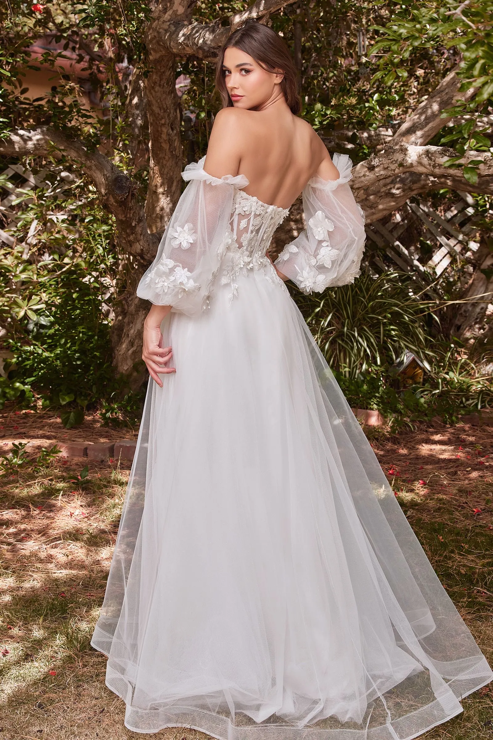 Lace Vintage Sweet Princess Style Strapless Off Shoulder 3D Floral Appliqués Romantic Vibes Wedding & Bride Dress Cdcd962W