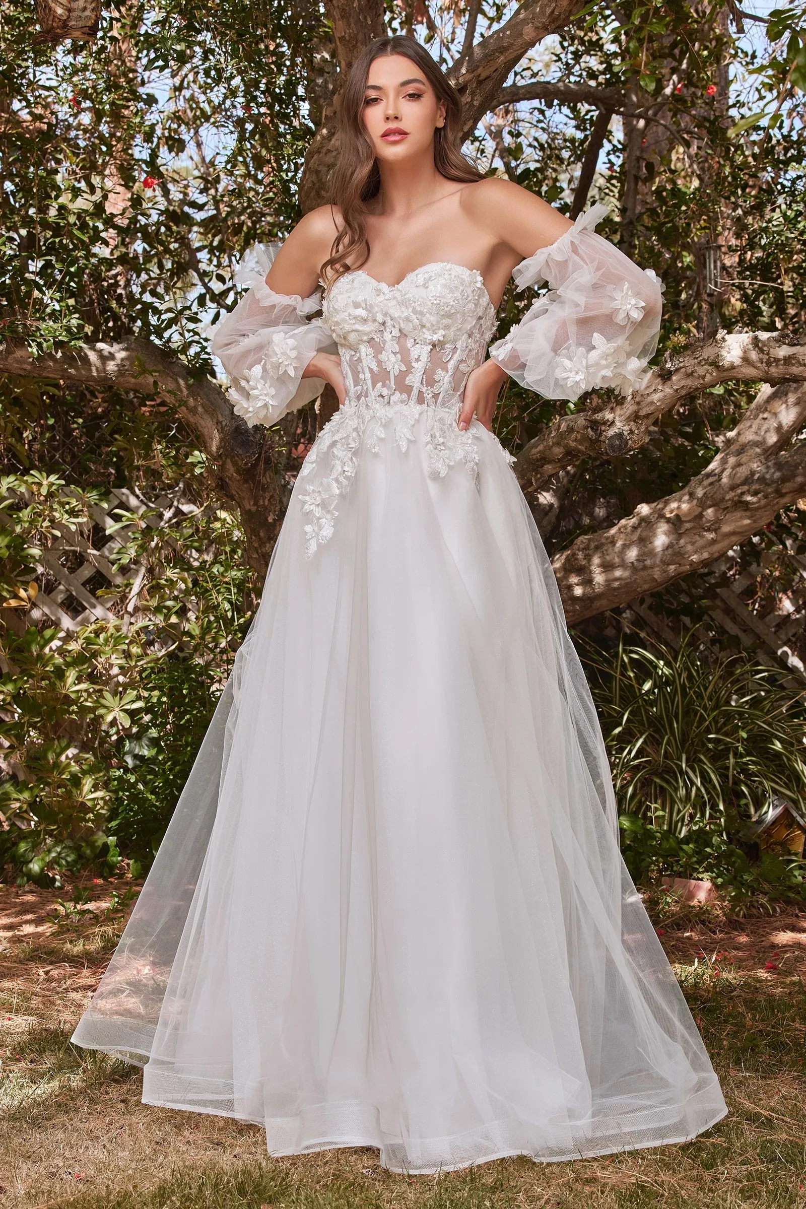 Lace Vintage Sweet Princess Style Strapless Off Shoulder 3D Floral Appliqués Romantic Vibes Wedding & Bride Dress Cdcd962W