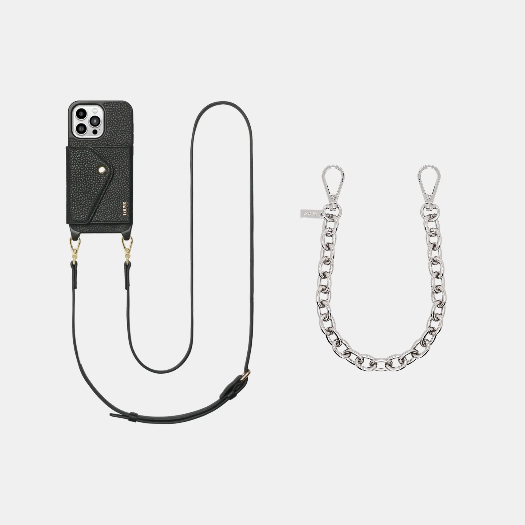 Leather Phone Case Wallet & Crossbody Strap   Silver-Plated Wristlet