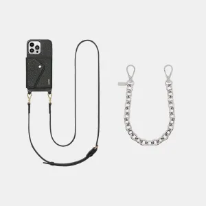 Leather Phone Case Wallet & Crossbody Strap   Silver-Plated Wristlet