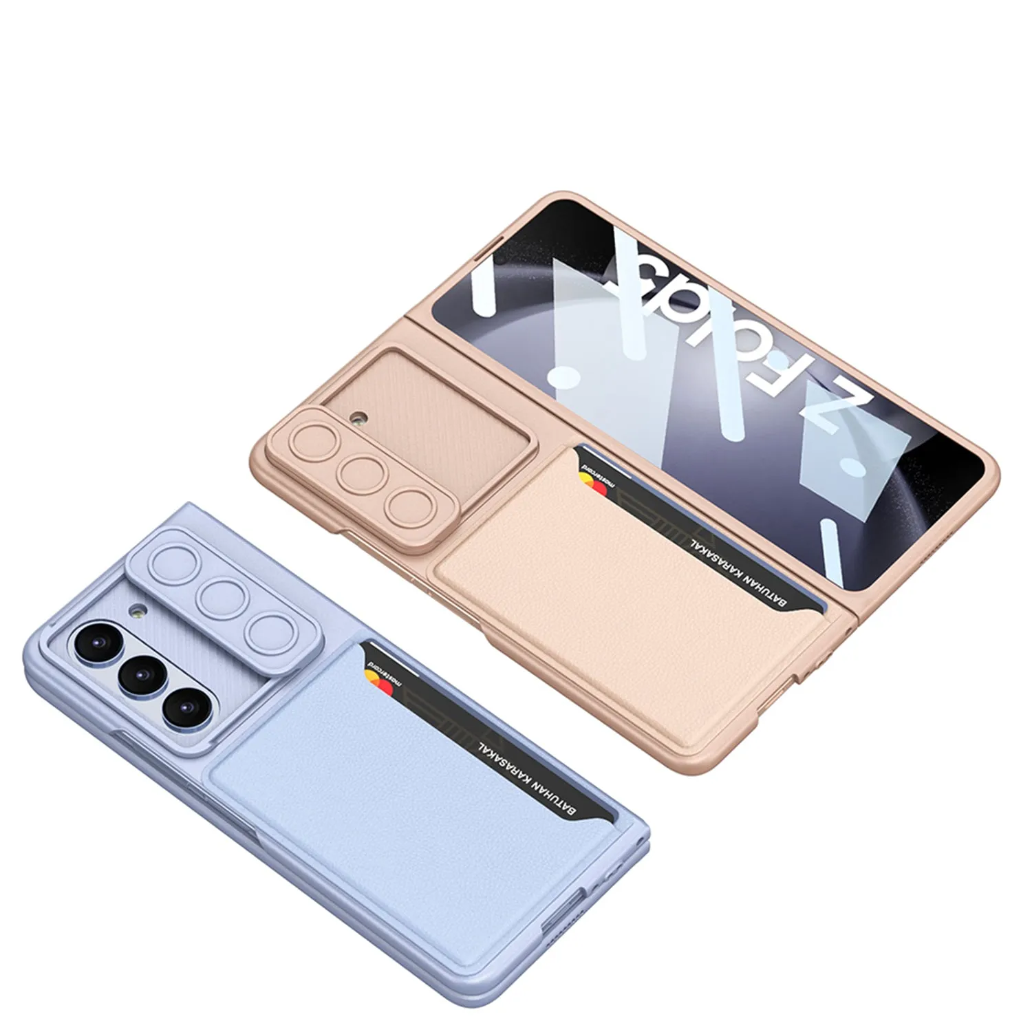 Leather Wallet Case With Sliding Lens Protector For Samsung Z Fold5