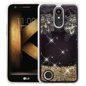 LG Aristo 2 Plus Case, Aristo 2, LG Tribute Dynasty, Rebel 3, Zone 4, Luxury Bling Liquid Glitter Case, Sparkle Quicksand Case - Gold Lace