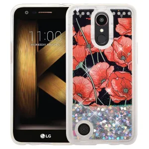 LG Aristo 2 Plus Case, Aristo 2, LG Tribute Dynasty, Rebel 3, Zone 4, Luxury Bling Liquid Glitter Case, Sparkle Quicksand Case - Red Roses