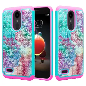 LG Aristo 2 Plus Case, Aristo 2, LG Tribute Dynasty, Rebel 3, Zone 4, Slim Crystal Rhinestone Hybrid Dual Layer[Shock Resistant] Protective Cover for Aristo 2 - Teal Flower