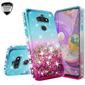 LG Aristo 5 Plus Case Liquid Glitter Phone Case Waterfall Floating Quicksand Bling Sparkle Cute Protective Girls Women Cover for LG Aristo 5 Plus W/Temper Glass- (Teal/Pink Gradient)