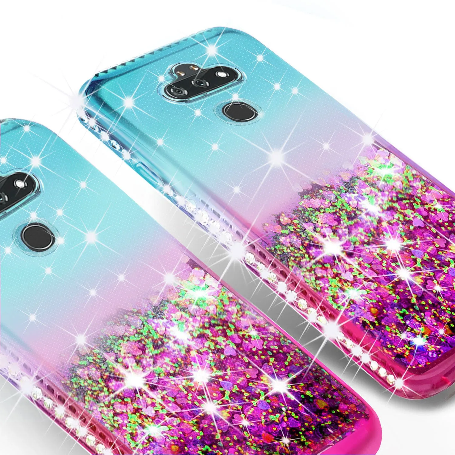 LG Aristo 5 Plus Case Liquid Glitter Phone Case Waterfall Floating Quicksand Bling Sparkle Cute Protective Girls Women Cover for LG Aristo 5 Plus W/Temper Glass- (Teal/Pink Gradient)