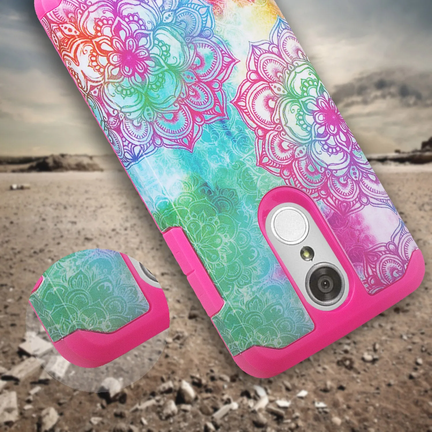 LG Aristo Case, K4 2017, K8 2017, Risio 2, Phoenix 3, Fortune, Slim Hybrid [Shock/Impact Resistant] Dual Layer Case Cover - Teal Flower
