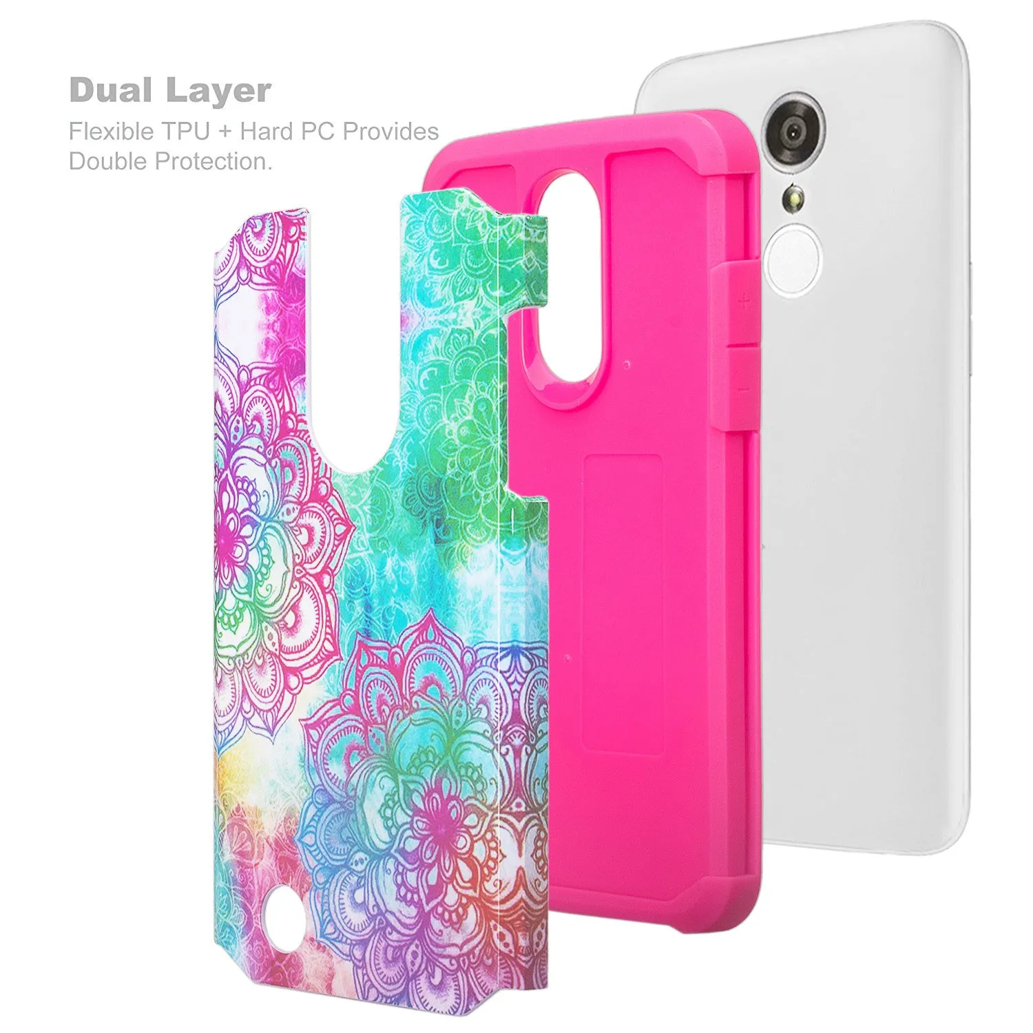 LG Aristo Case, K4 2017, K8 2017, Risio 2, Phoenix 3, Fortune, Slim Hybrid [Shock/Impact Resistant] Dual Layer Case Cover - Teal Flower