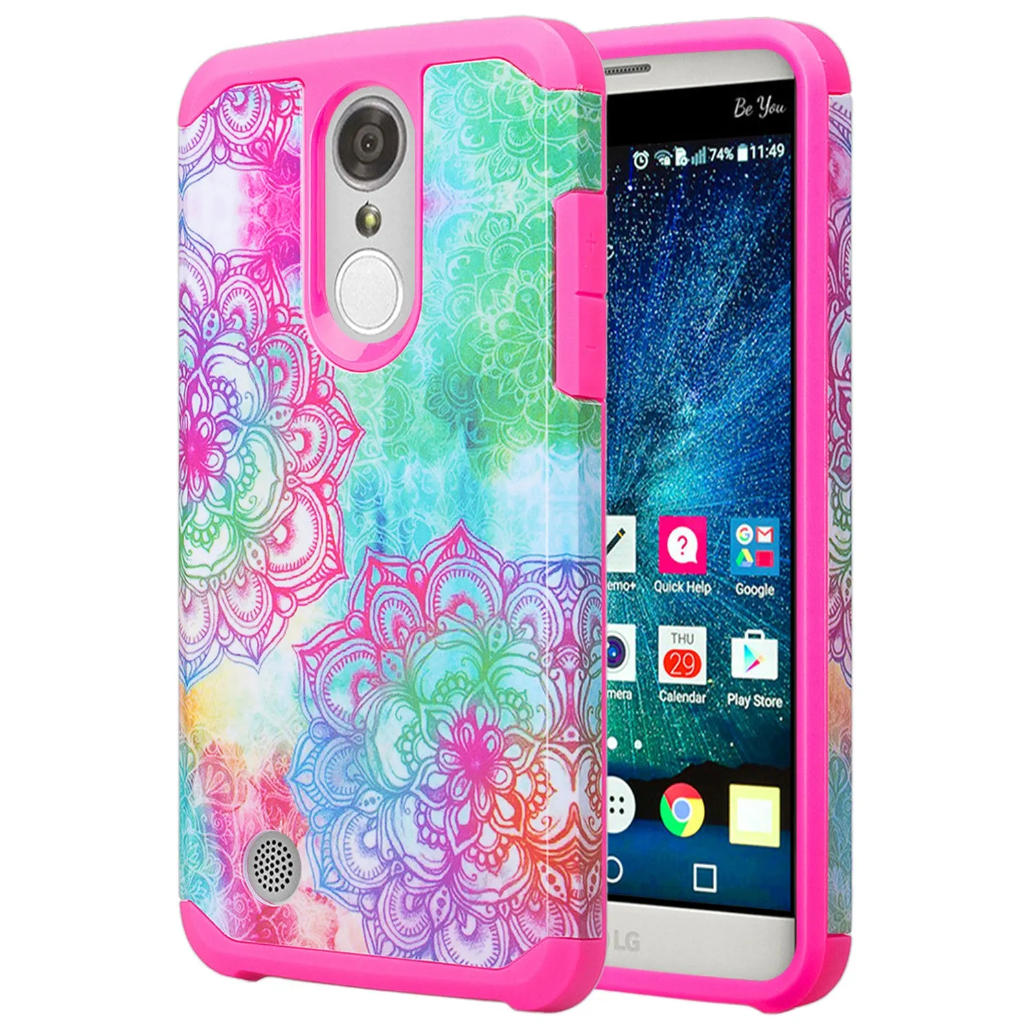LG Aristo Case, K4 2017, K8 2017, Risio 2, Phoenix 3, Fortune, Slim Hybrid [Shock/Impact Resistant] Dual Layer Case Cover - Teal Flower