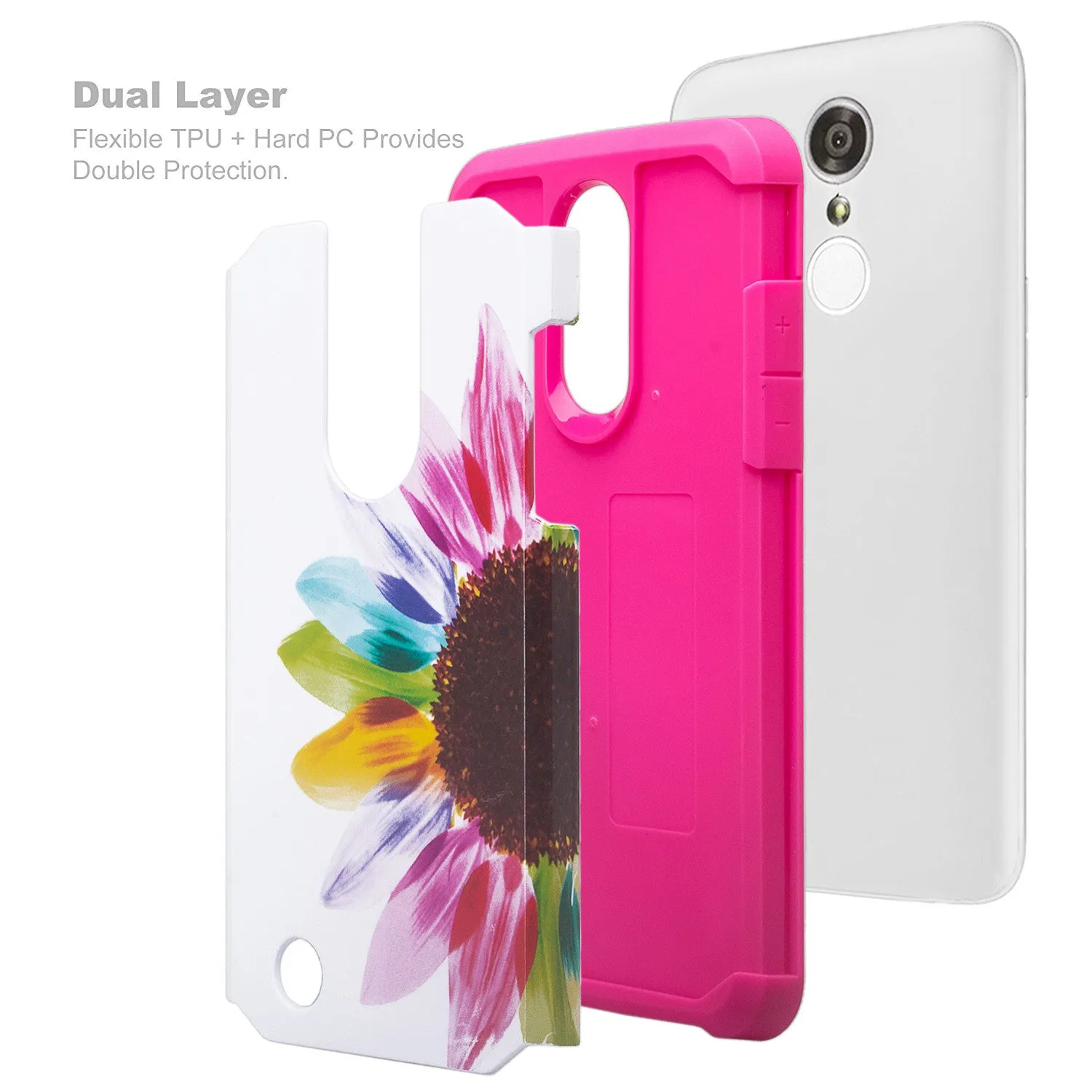LG Aristo Case, K4 2017, K8 2017, Risio 2, Phoenix 3, Fortune, Slim Hybrid [Shock/Impact Resistant] Dual Layer Case Cover - Vivid Sunflower