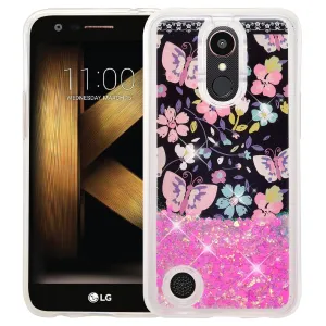 LG Aristo, LG Phoenix 3, LG Fortune, K4 2017, K8 2017, LG Risio, Luxury Bling Liquid Glitter Case, Sparkle Quicksand Case - Pink Butterfly