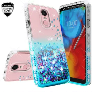 LG Escape Plus Case,Arena 2/K30 2019 Liquid Glitter Phone Case Waterfall Floating Quicksand Bling Sparkle Cute Protective Girls Women Cover for LG Escape Plus/Arena 2/K30 2019 - Teal