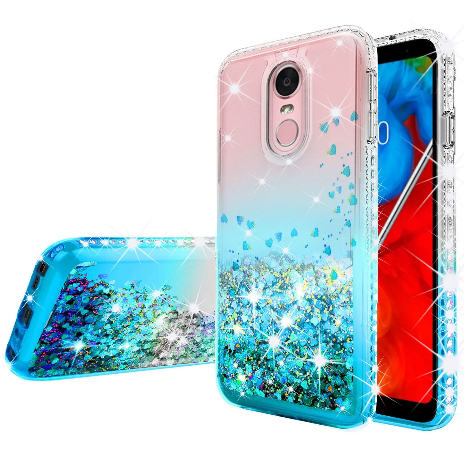 LG Escape Plus Case,Arena 2/K30 2019 Liquid Glitter Phone Case Waterfall Floating Quicksand Bling Sparkle Cute Protective Girls Women Cover for LG Escape Plus/Arena 2/K30 2019 - Teal