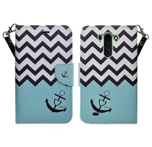 LG G Vista | VS880 | G Pro 2 Lite | D631 Case, Wrist Strap Magnetic Flip Fold[Kickstand] Pu Leather Wallet Case with ID & Card Slots - Teal Anchor