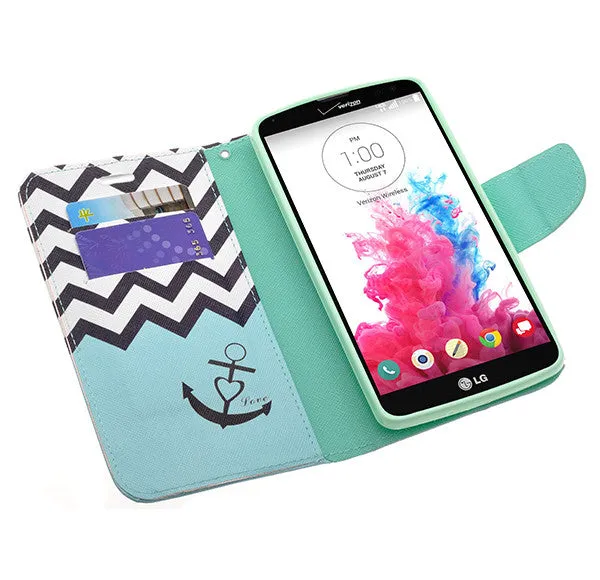 LG G Vista | VS880 | G Pro 2 Lite | D631 Case, Wrist Strap Magnetic Flip Fold[Kickstand] Pu Leather Wallet Case with ID & Card Slots - Teal Anchor