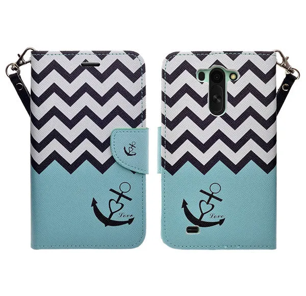 LG G Vista | VS880 | G Pro 2 Lite | D631 Case, Wrist Strap Magnetic Flip Fold[Kickstand] Pu Leather Wallet Case with ID & Card Slots - Teal Anchor