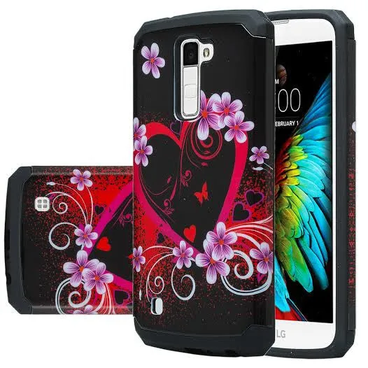 LG K10 / LG Premier LTE Case, Protective Hybrid Dual Layer Case Cover for LG K10 / LG Premier LTE, Hot Pink Hearts