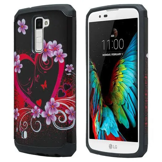 LG K10 / LG Premier LTE Case, Protective Hybrid Dual Layer Case Cover for LG K10 / LG Premier LTE, Hot Pink Hearts