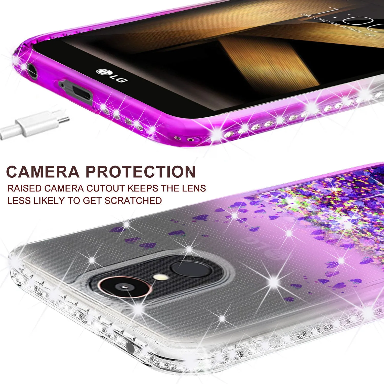 LG K20 Plus Case, LG K20 V, K10 2017, LG Harmony Case Liquid Glitter Phone Case Waterfall Floating Quicksand Bling Sparkle Cute Protective Girls Women Cover for K20 Plus/K20 V/K10 2017/Harmony - Purple