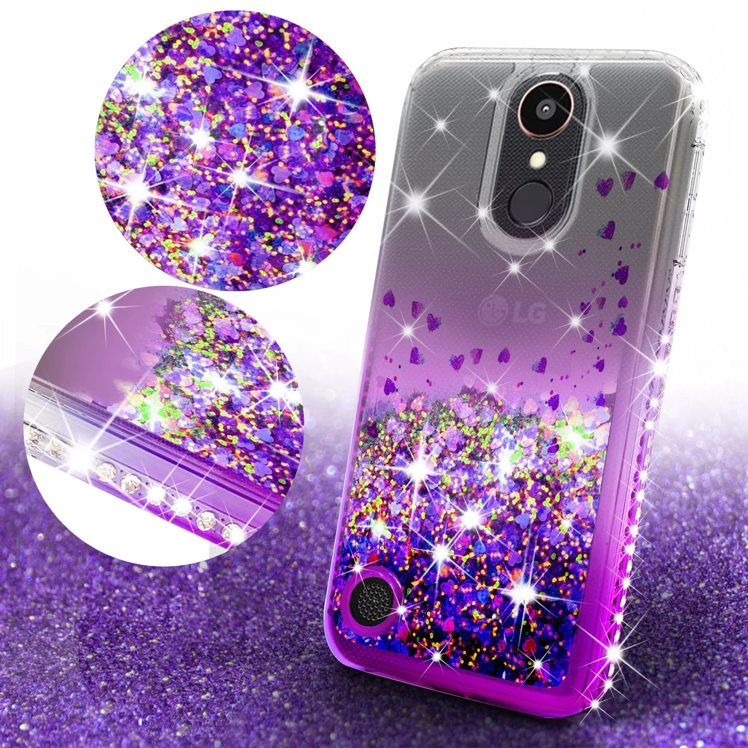 LG K20 Plus Case, LG K20 V, K10 2017, LG Harmony Case Liquid Glitter Phone Case Waterfall Floating Quicksand Bling Sparkle Cute Protective Girls Women Cover for K20 Plus/K20 V/K10 2017/Harmony - Purple