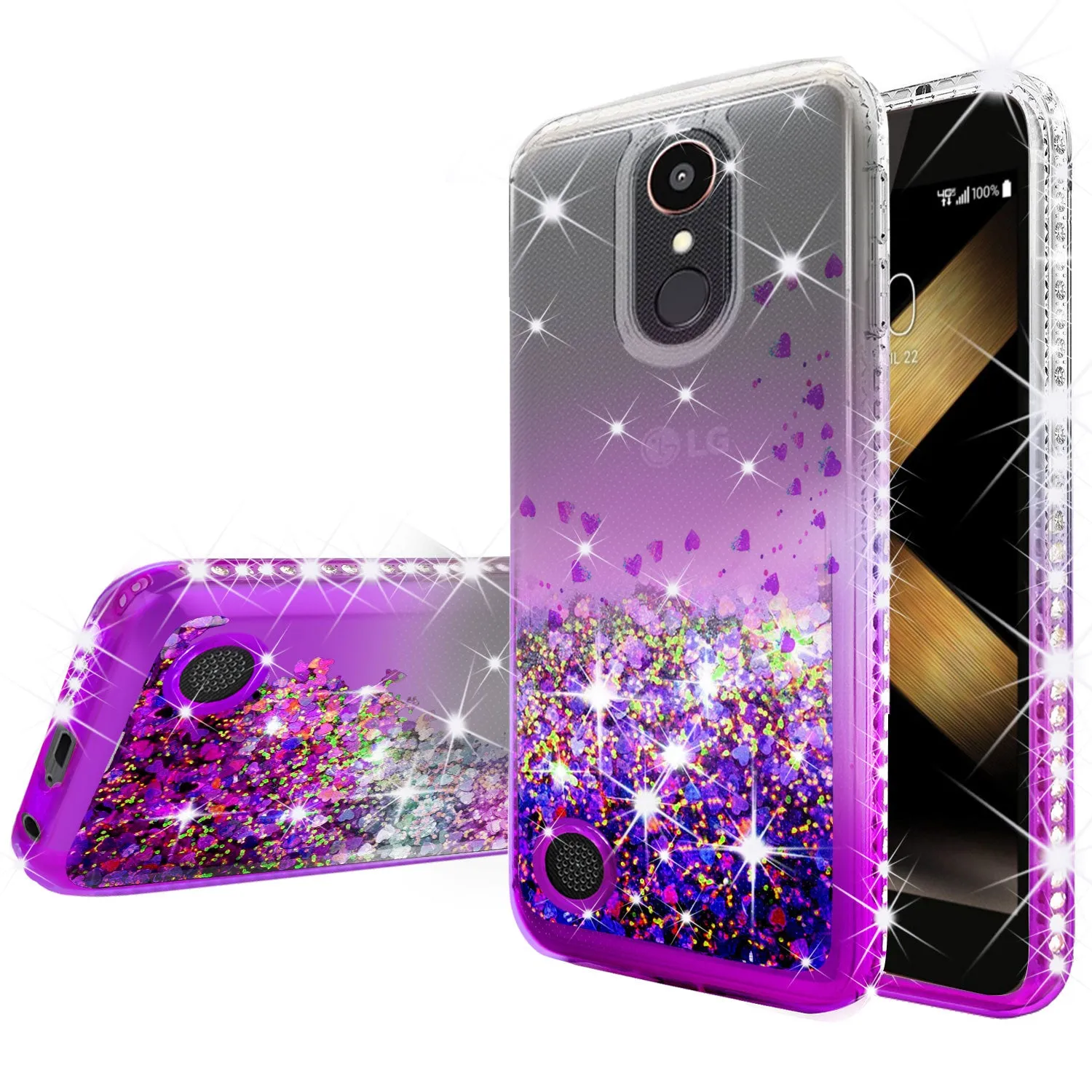LG K20 Plus Case, LG K20 V, K10 2017, LG Harmony Case Liquid Glitter Phone Case Waterfall Floating Quicksand Bling Sparkle Cute Protective Girls Women Cover for K20 Plus/K20 V/K10 2017/Harmony - Purple