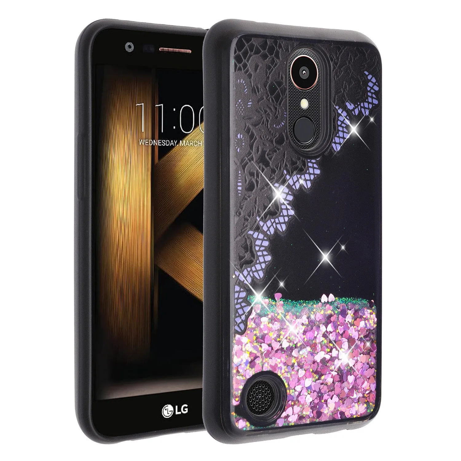 LG K20 Plus | K20 V | K10 2017 | Harmony  Case Luxury Bling Glitter Case, Liquid Sparkle Quicksand Case - Purple Lace