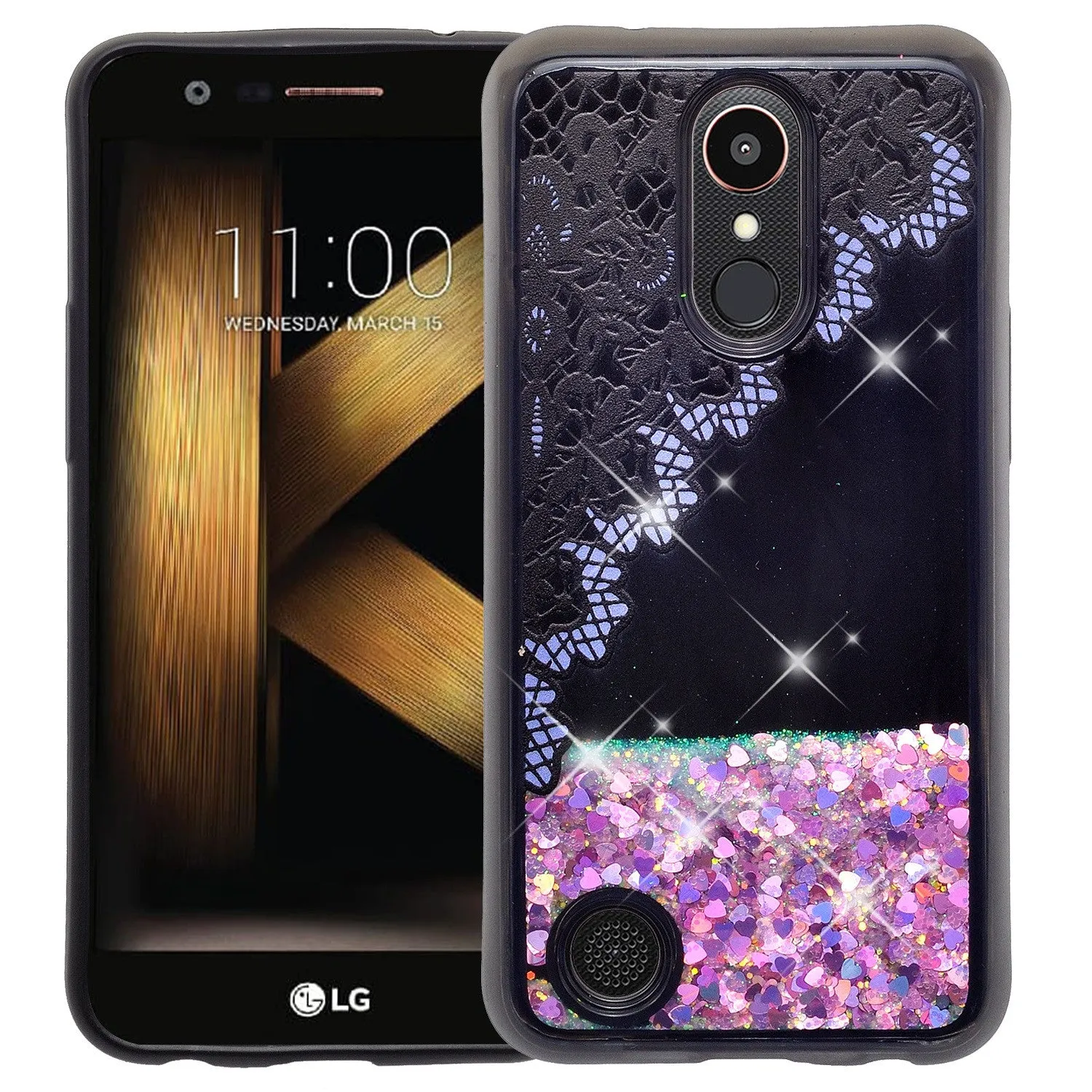 LG K20 Plus | K20 V | K10 2017 | Harmony  Case Luxury Bling Glitter Case, Liquid Sparkle Quicksand Case - Purple Lace