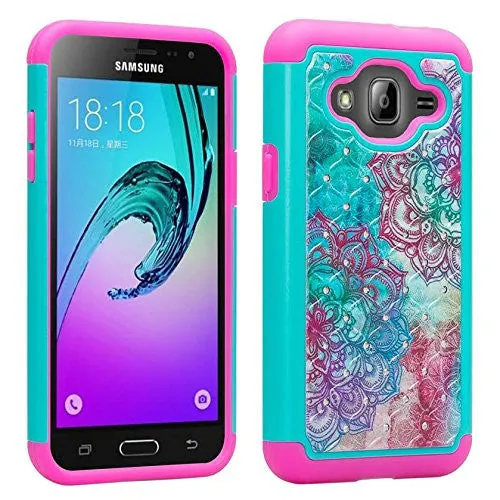 LG K8 | LG Escape 3 Case, Diamond Protective Hybrid Dual Layer Case Cover for LG K8 | LG Escape 3 - Teal Flower