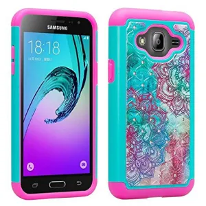 LG K8 | LG Escape 3 Case, Diamond Protective Hybrid Dual Layer Case Cover for LG K8 | LG Escape 3 - Teal Flower