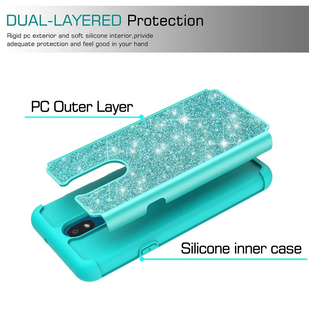 LG Prime 2 Case,Aristo 4 /Aristo 4 Plus Glitter Bling Heavy Duty Shock Proof Hybrid Case with [HD Screen Protector] Dual Layer Protective Phone Case Cover for LG Prime 2/Aristo 4 /Aristo 4 Plus W/Temper Glass - Teal