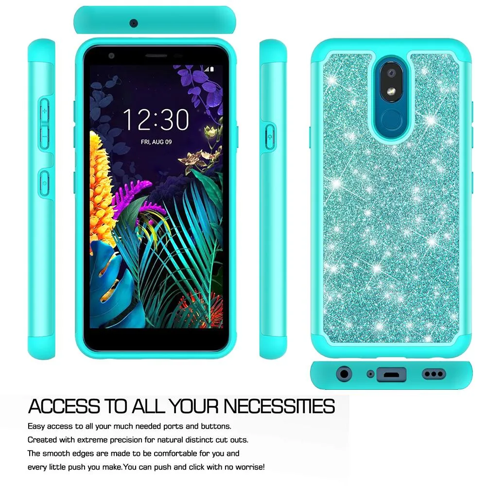 LG Prime 2 Case,Aristo 4 /Aristo 4 Plus Glitter Bling Heavy Duty Shock Proof Hybrid Case with [HD Screen Protector] Dual Layer Protective Phone Case Cover for LG Prime 2/Aristo 4 /Aristo 4 Plus W/Temper Glass - Teal