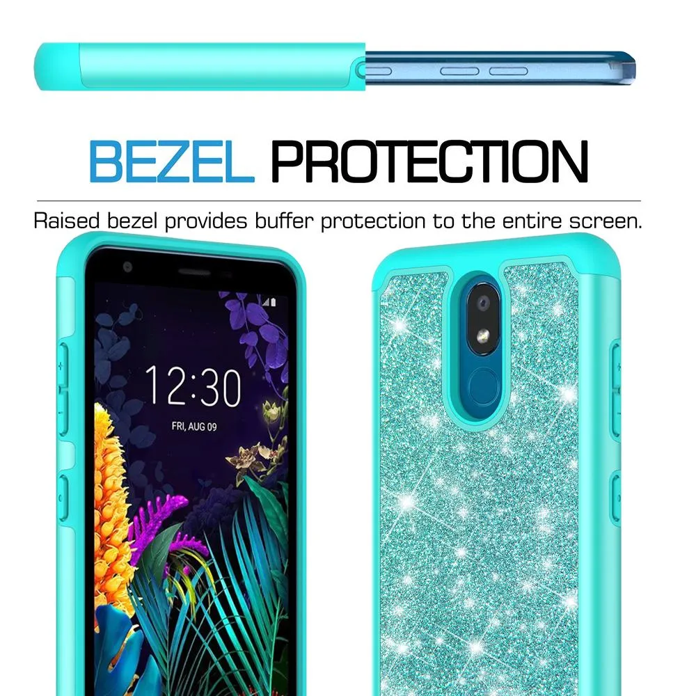 LG Prime 2 Case,Aristo 4 /Aristo 4 Plus Glitter Bling Heavy Duty Shock Proof Hybrid Case with [HD Screen Protector] Dual Layer Protective Phone Case Cover for LG Prime 2/Aristo 4 /Aristo 4 Plus W/Temper Glass - Teal